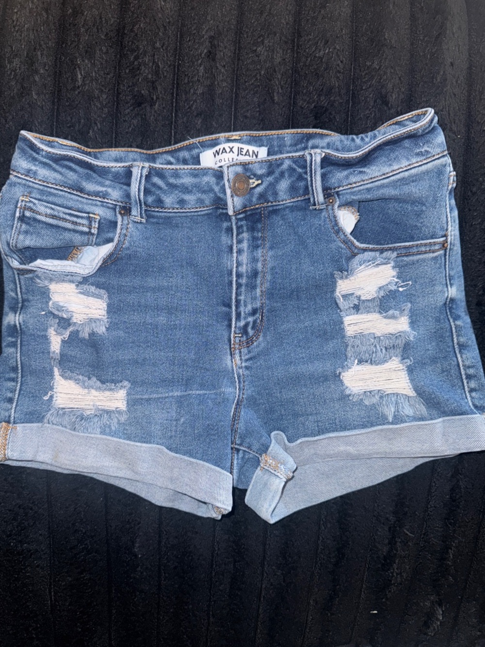 Wax Jean Light Blue Distressed Rolled-Hem Denim Shorts